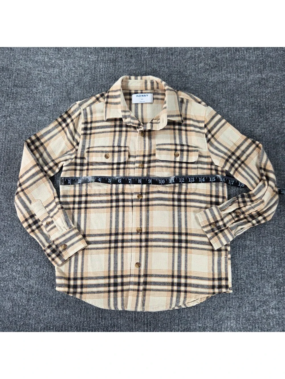 Old Navy Boy's Beige,Tan,Grey Plaid Cotton ButtonUp Long Sleeve Shirt M(8)